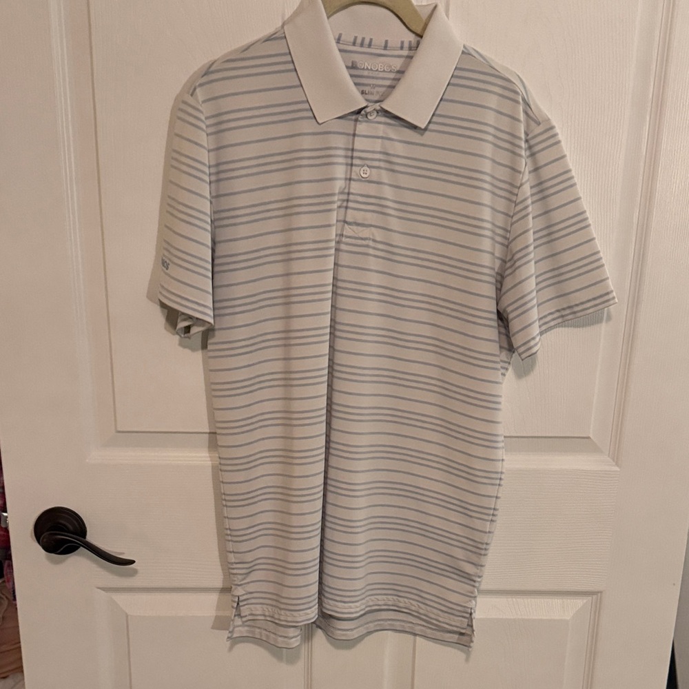 Bonobos Men's Polo Shirt - Light Blue and White Stripes